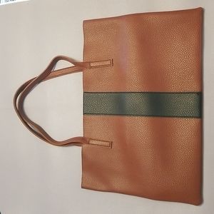 NWOT Vince Camuto Vegan Leather Tote Bag Saddle Brown & Black